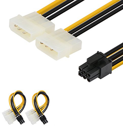 2er-Pack Netzkabeladapter von J&D, 6-polige PCI-E-Stromverbindung auf 2 x 4-polige Molex-LP4-Stromverbindung, 6 Zoll / 15 cm, schwarz 2er-Set