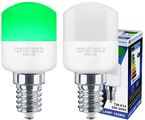 2 x 1.5w LED Pygmy Light Bulb E14 SES Green Small Appliance Lamp
