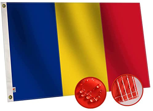 rhungift Hochwertige Rumänien-Flagge, 90x150 cm, langlebigstes Oxford-Nylon 210D, vierfach genähte Fliegenenden, Messingösen für einfaches Ausstellen, römische Nationalflaggen, Hausdekoration