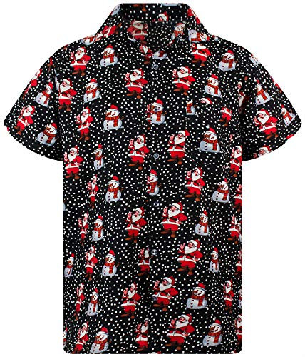 King Kameha Funky-Hawaii-Hemd, Weihnachten, Herren, Kurzarm, Christmas-Santa-Likes, Schwarz, 4XL