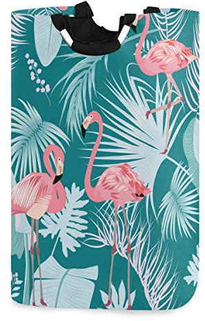 Mnsruu Grand panier à linge pliable pour enfants - Motif flamant rose et fleurs - Vert