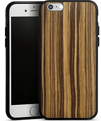 Silikon Hülle kompatibel mit Apple iPhone 6s Case schwarz Handyhülle Holz Holzoptik Black & Bold
