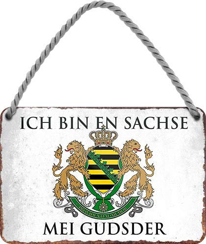 schilderkreis24 – Blechschild Lustiger Sachsen Spruch ”Ich Bin en Sachse.“ Deko Hängeschild Dialekt Platt Wappen sächsisch obersächsische Retro Geschenkidee Geschenk Geburtstag Weihnachten 18x12 cm