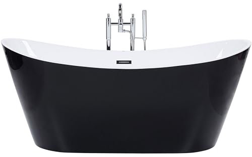 Edle Acryl Badewanne oval freistehend schwarz mit Überlauf 160 x 76 cm Antiqua