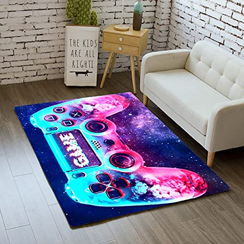 Teppich Schlafzimmer Modern Gamer 3D Controller Teenager Kind Junge Wohnzimmer Teppich rutschfeste Graffiti Spielkonsole Dekoration Carpets Schwarz Lila Flanell Teppiche