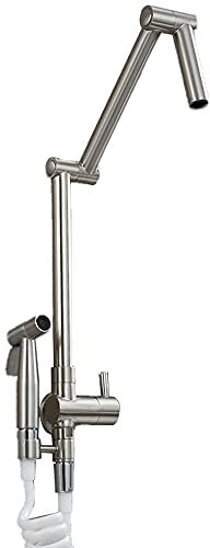 HomeLava Faltbar Küchenarmatur mit Spritzpistole und 2 Wasserstrahlarten Messing Spültischarmatur Kaltwasserhahn Ausgussbecken Armatur nur für Kaltwasseranschluss 360° Drehbar Auslauf Wandmontage