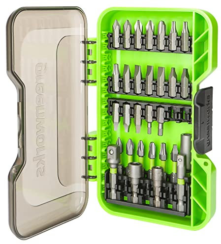 Greenworks Juego de conducción nominal de impacto de 30 piezas, juego de puntas de destornillador, broca de fresado de precisión, caja modular, soporte de broca magnética