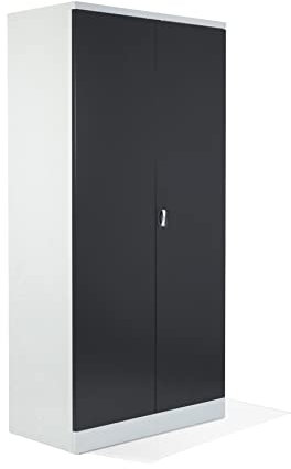 Schrank & Stuhl XL Werkzeugschrank – Werkstattschrank mit 4 höhenverstellbaren Fachböden, Stahlschrank für Werkzeuge, 195 x 92 x 50 cm (H x B x T), Grau/Schwarz