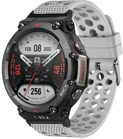 SkyBand Respirable Deporte Silicona Clásico Correas Compatible para Amazfit T-Rex 2 (Gris)