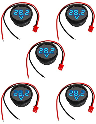 GTIWUNG 5 Stücke Digital Voltmeter DC 4-100V, Drähte Spannungsmesser 3-Digit LED Anzeige, Spannungsanzeige für Auto/Motorrad/LKW/Boot (Blau)