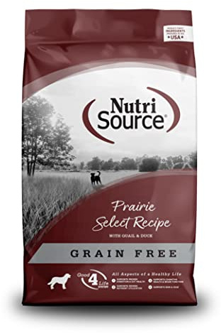 NutriSource Prairie Select Grain Free Dry Dog Food, Quail and Duck, 26LB