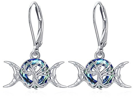 ZIPPICE Triple Mondgöttin Ohrringe 925 Sterling Silber Lebensbaum Kristall Tropfen Ohrringe Schmuck Geschenke für Frauen Mädchen