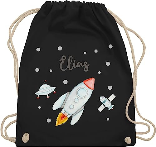 Turnbeutel Rucksack - Weltall - Rakete mit Name personalisiert I Flugrakete I Raumfahrt I Weltraum I Astronaut Geschenk - Unisize - Schwarz - wechsel beutel planeten raketen tasche nasa rücksack