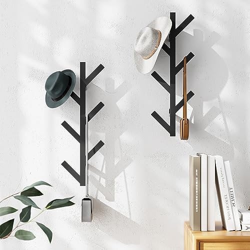 LOFTPLUS Garderobenhaken Metall Kleiderhaken Wand 2er Set - 41cm Vertikale Garderobenleiste mit 6 Haken, Garderoben Haken für Hängen Sie Jacken, Mäntel, Hüte, Schals und Handtaschen(Schwarz)