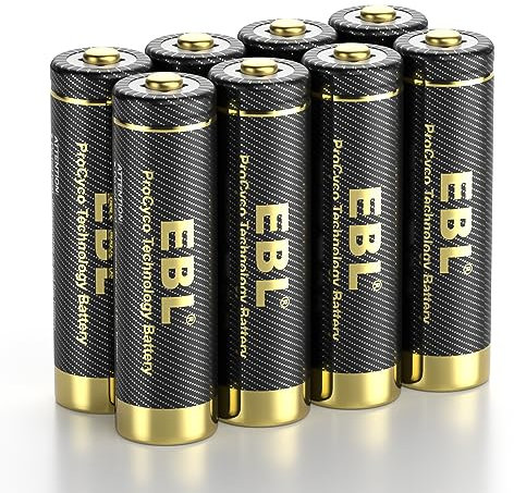 EBL 8PCS AA Piles Rechargeables Pro, Piles AA Rechargeables Doré Pro Ni-MH 1,2V Haute Capacité Plus Efficace 2800mAh, Large Compatibilité avec Manette, Jouet, Rasoir, Télécommande, etc.