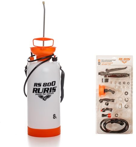 RURIS - Pulverizador Manual RS 800 + 4 boquillas, Kit Universal Completo: Mango, manómetro, Manguera de 1,2 m y Accesorios.