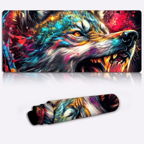 Großes Mauspad, Gaming-Mauspad mit hochwertigem Mikrogewebe, bequemes Tastaturpad, für Gamer, Büro, Arbeit zu Hause, The Pirate Wolf 13,77 x 23,6 Zoll