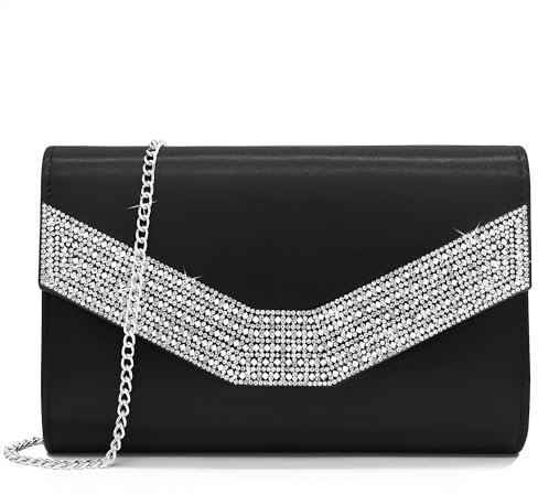 Milisente Clutch für Damen, Wildleder-Clutch, für Hochzeit, Schultertasche, Umhängetasche, Abendtasche, Strass, Leder, Schwarz, Westlich