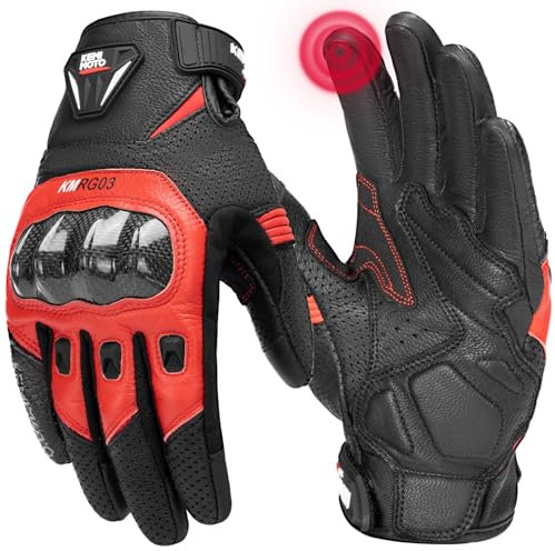 KEMIMOTO Motorrad Handschuhe Herren, Vollfinger Ziegenleder mit rutschfesten Pads, Touchscreen Motorradhandschuhe, Schutzhandschuhe für Motocross, Roller, Moped, Mofa, Quad, Paitball, ATV
