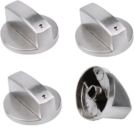 Esforzarse 4 Pezzi Manopola del Gas, 6mm Copertura Pomello Accessori di Ricambio per Fornello a Gas Universale, Metallo Manopole Forni Manopole Rotanti per Fornelli e Piani Cottura(Argento)