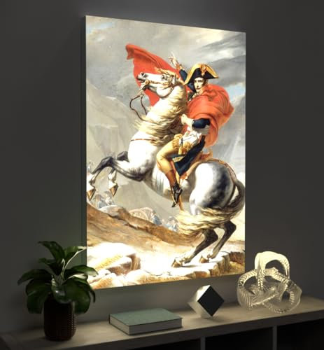 MyMaxxi - Pixlip Poster Bonaparte am Großen Sankt Bernhard Wandbild Design Wand Dekoration, Gemälde Malerei David Mehrfarbig Leuchtrahmen - Feldherr, 84x120 cm, Rahmen: Leuchtrahmen inkl. Druck