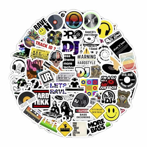 BulbaCraft 100 adesivi DJ per bottiglia d'acqua e laptop, bomboniere e decorazioni per feste DJ, decalcomanie in vinile impermeabili, adesivi per giradischi, regali per donne e uomini