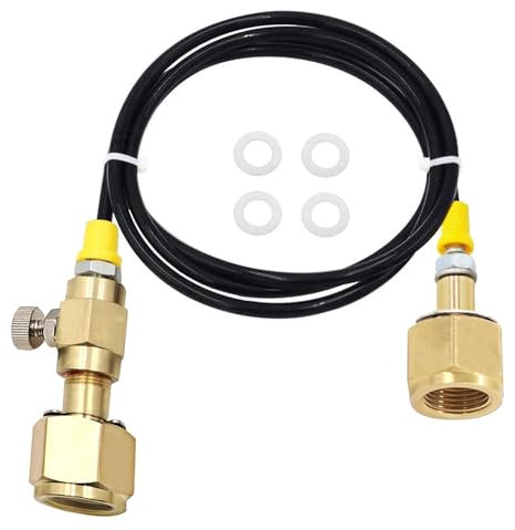 Edsumey CO2 Tank Refill Adaptor Transfer Hose, 60in, Gold, TPU, CGA320 Connector, For 50lb/20lb to 10lb/5lb Tanks, Soda Maker Accessory