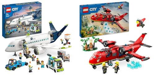 LEGO City Passagierflugzeug Spielzeug-Set & City Löschflugzeug, Feuerwehr-Set mit Flugzeug-Spielzeug
