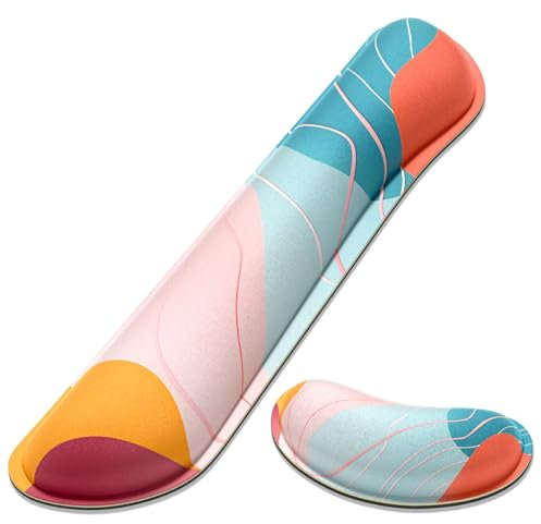 Dapesuom Enlarge Keyboard Wrist Rest, Memory Foam Wrist Cushion for Desk Mats Support, Typing Pain Relief Keyboard Mouse Pad Rests Set with Non-Slip Base for Gaming Laptop Computer, Colorful Abstract