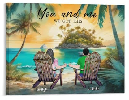 Personalisiertes Poster mit Aufschrift You & Me We Got This Couple Cusotm Sunset Beach Couple sitzend auf Leinwand, Wandkunst, Valentinstagsgeschenk für Frau, Freundin, vom Ehemann und Ehefrau (Stil