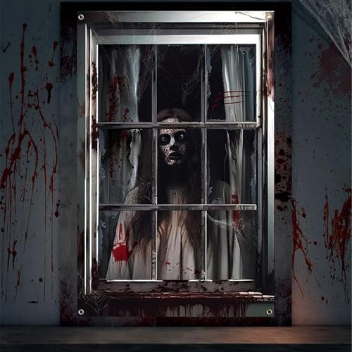 Fairypeach aterradoras de Halloween para decoración de silueta ventana, cortina fantasma espeluznante, póster ventana temática terror, Halloween Ventanas Zombis Carteles, puerta,jardín,fiesta (FM)