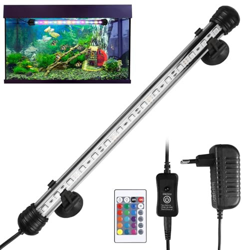 WIYETY Éclairage d'aquarium de 28 cm - Avec télécommande - Couleur réglable - IP68 - Entièrement étanche - Éclairage LED d'aquarium - Convient pour les plantes d'aquarium et les poissons