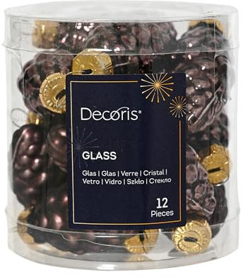 Kaemingk Christbaumschmuck Zapfen 6cm Glas 12 Stück - matt & glänzend - Glaszapfen Christbaumkugeln Weihnachtsbaumkugeln Weihnachten - Weihnachtsbaumschmuck - Schwarze Trüffel