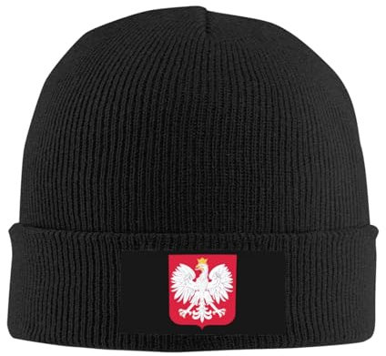 Generic Unisex Erwachsenen Beanie Mütze Polnischer Adler Flagge Weich Beanie Hut Für Wandern Camping Running Winter Schwarz