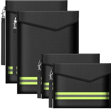 ImnBest Feuerfeste und wasserdichte Tasche, Feuerfeste Brieftasche Aktentasche für A4 Dokumentetasches, Passport Geld Wertsachen (Schwarz 4)