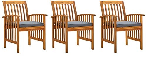 ShGaxin Garten-Essstühle 3 STK Gartenstühle, Gartensessel, Garden Chair, Balkonstühle, Terrassenstuhl, mit Kissen Massivholz Akazie