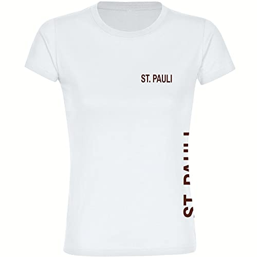 multifanshop Damen T-Shirt - St. Pauli - Brust & Seite - Druck braun - Frauen Größe S weiß