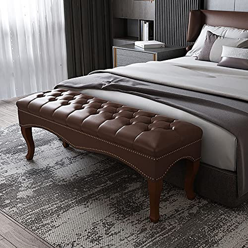 PUFAHAU Hochwertige Faxu-Leder-Bettbank für das Schlafzimmer, moderner Fußhocker, Multifunktionsbänke, gepolsterte Sofabank mit Beinen aus Massivholz(Brown-80x40x45cm)