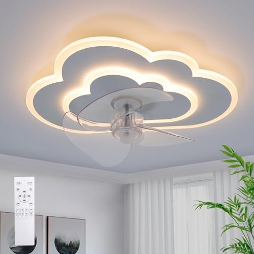Deckenventilator Mit Beleuchtung LED Wolke Deckenleuchte mit Ventilator 6 Geschwindigkeiten,Fernbedienung Leise Dimmbar Ventilator Deckenlampe für Schlafzimmer Kinderzimmer 50W 50CM