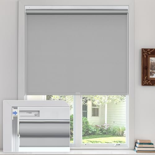 Cordless Blackout Window Shades for Home Office Easy Fit Room Darkening Blinds with UV Protection and Thermal Insulation No Drill Needed Trim to Size (Blackout Dark Gray 128cm W x 200cm H)
