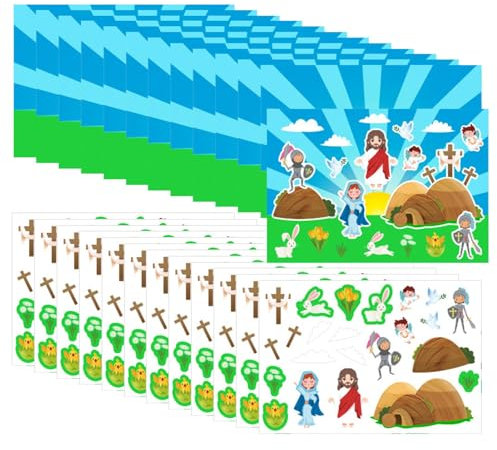 12 x Easter Stickers, Easter Jesus Scene Activity, Christian Easter Craft Set, Easter Scene Stickers, Make an Easter Jesus Scene Sticker, Christian Sunday School Activities