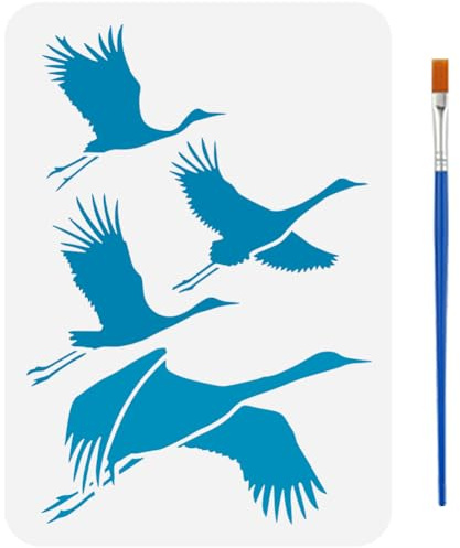 FINGERINSPIRE Schablone Mit Fliegendem Kranich Und Pinsel 21x29.7cm Kranich Silhouette Vorlage Ausgehöhlte Kranich Muster Schablone Tiermotiv Schablone Schablone Mit Fliegenden Vögeln Für Dekoration