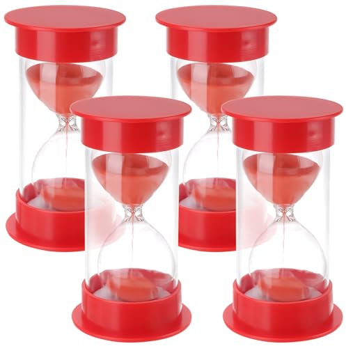 SYUTBOU 4 Piezas de Relojes de Arena, 5 Minutos, Color Rojo, Temporizadores de Arena para Cocina, Planificación, Decoración