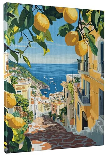 Lemon Tree Canvas Wall Art, Bright Yellow Citrus Fruit Poster Prints, Mediterranean Style Home Aesthetic Decor For Living Room, Kitchen, Dining Room, Unframed 8x12 Inch