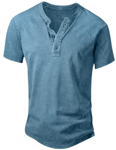 NITAGUT Mens Shirts Short Sleeve V-Neck Button Down Knitted Henley T Shirt | Mens Tops Slim Fit Lightweight Washed Retro Classic Casual Henley Shirts Vintage Cotton Soft Basic Tees Comfy Daily Working