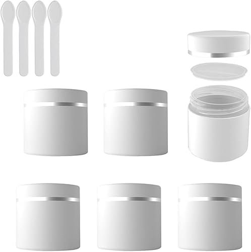 Bouteilles de Voyage pour Articles de Toilette， Pots cosmétiques vides en Plastique Blanc givré à Double paroi de 50 ML, avec Bord argenté, Pot for crème for Le Visage, Paquet de 24