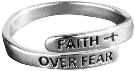 Inspirierende Ringe für Frauen – 925 Sterling Silber Faith über Fear Open Ring, Dainty Motivational Jewelry | Verstellbarer Atemring für Mädchen für Frauen, Angebot Re