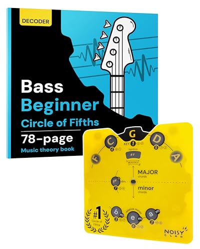Bass Circle of Fifths Decoder-Rad + 78-seitiger Musiktheorie & Songwriting-Anleitung – farbcodiertes Bassgitarren-Lernwerkzeug für Akkorde, Tasten, Waagen und Fortschritte – aufgebaute Praxis