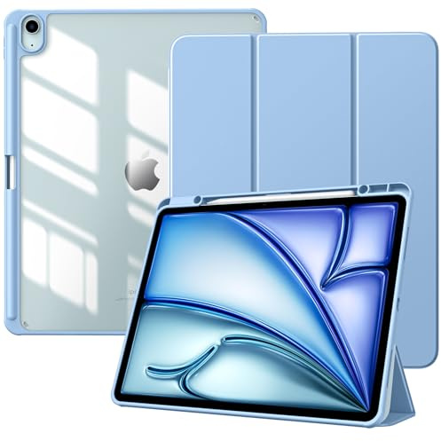 TiMOVO Custodia per Nuovo iPad Air 13 Pollici(M3/M2-2025/2024) con Portapenne, Cover Protettiva per iPad Air 13 con Supporto Pieghevole & Retro Trasparente,Auto Sveglia/Sonno, Azzurro Cielo Soleggiato