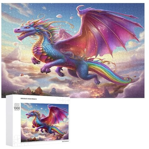 Drache Holzpuzzle 1000 Teile Klassische Puzzles Erwachsene Kinder Puzzle DIY Kit Holzspielzeug Einzigartiges Geschenk (75×50cm)